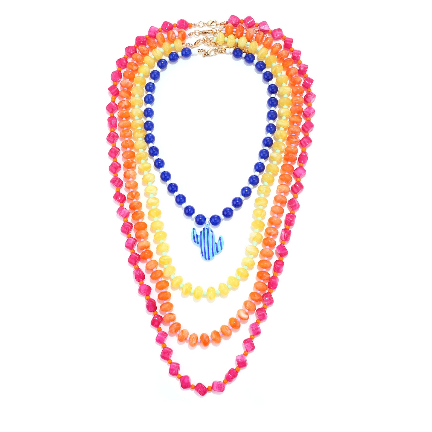 String Colorful Beads Cactus Waterfall High-grade Contrast Color Necklace