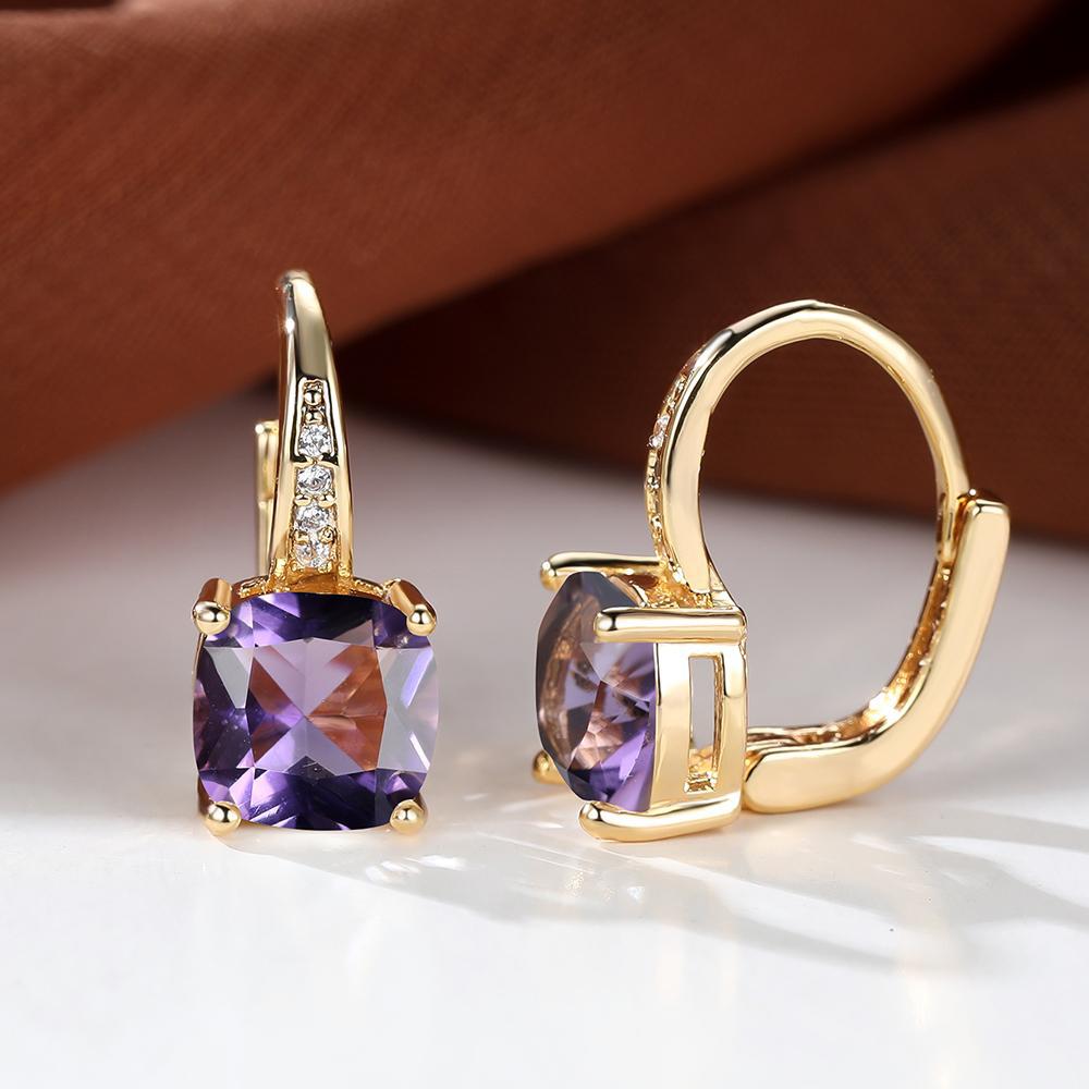 Women's Square Zircon Inlaid Ear Hook Korean Fashion Style Stud Earrings