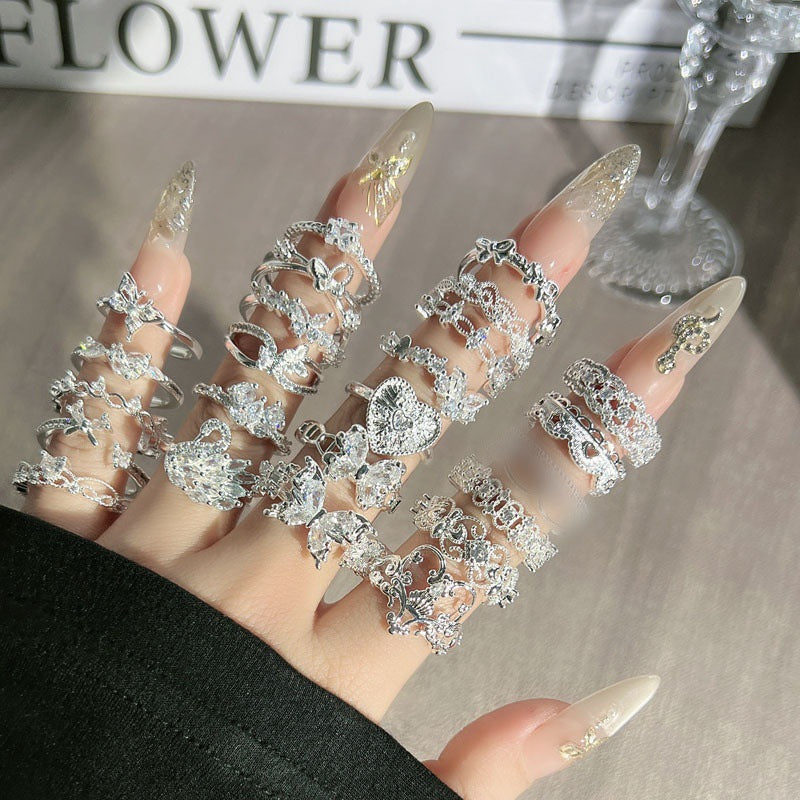 Sweet Style Niche Design Butterfly Flower Female Lace Hollow Out Ring