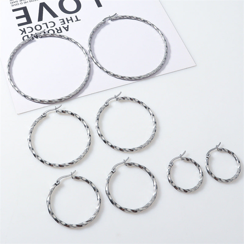 Women's & Men's Fashionable Stainless Steel Twist Big Circle High-grade Trendy Ear Earrings