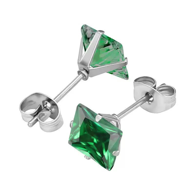 Niche Stainless Steel Square Zircon Color Zirconium Earrings