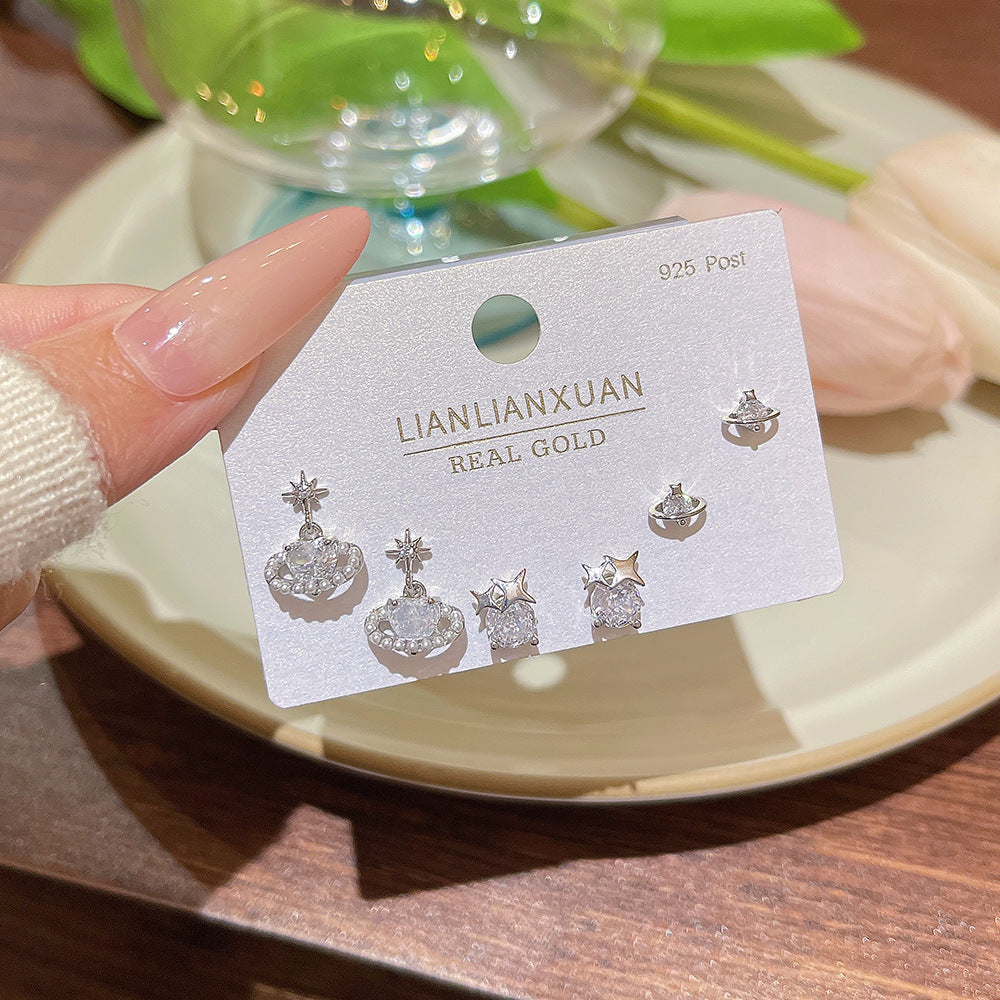 Women's Needle One Card Three Pairs Earings Small Delicate Summer High-grade Stud Earrings