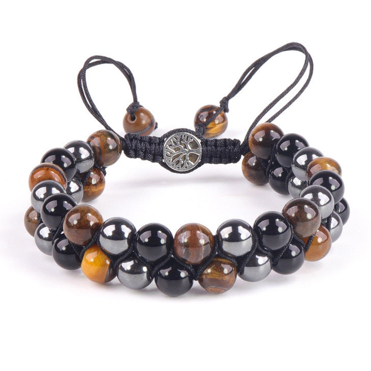 Men's Magnet Natural Stone Tiger Eye Double Bracelet