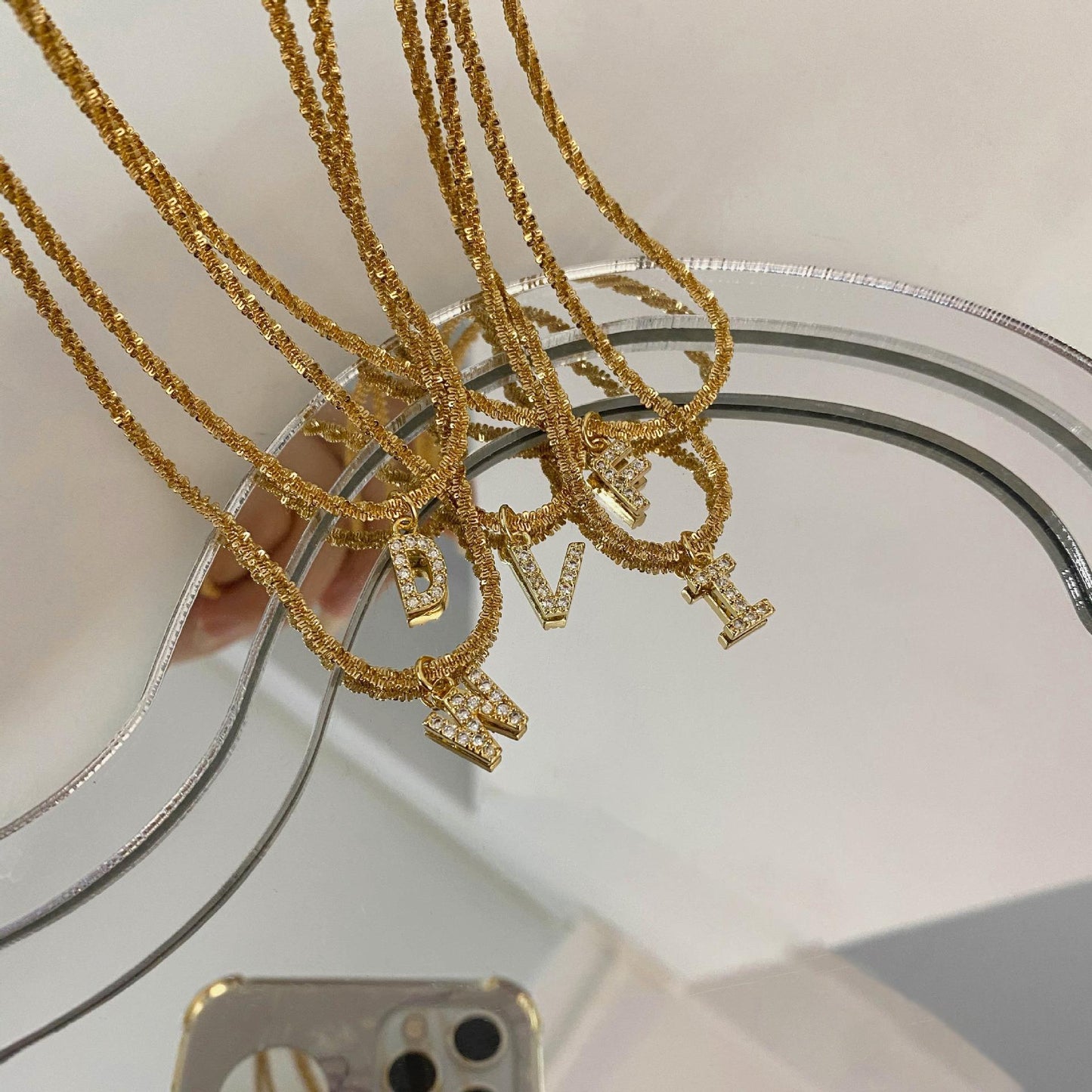 Steel Sparkling Female Inlaid Zirconium English Letters Clavicle Chain High Necklace