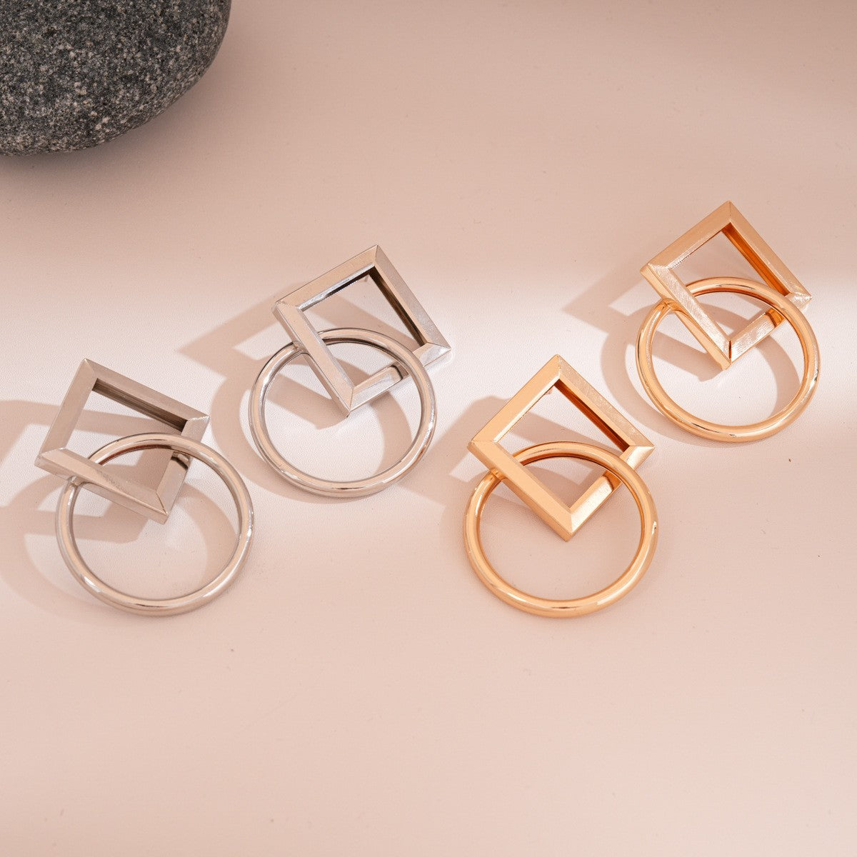 Square Round Joint Minimalist Geometric Hollow Fresh Lady Metal Rings