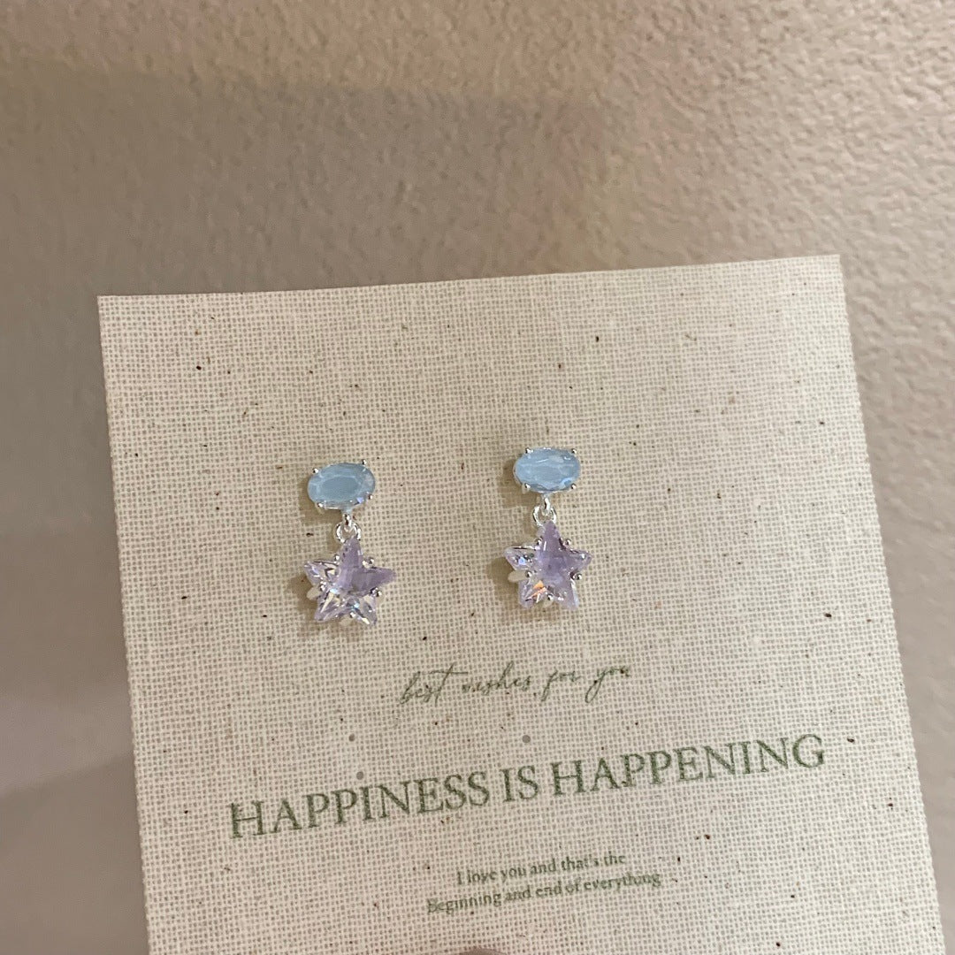 Candy Color Contrast Star Ear Sparking Zirconium Exquisite Stud Earrings