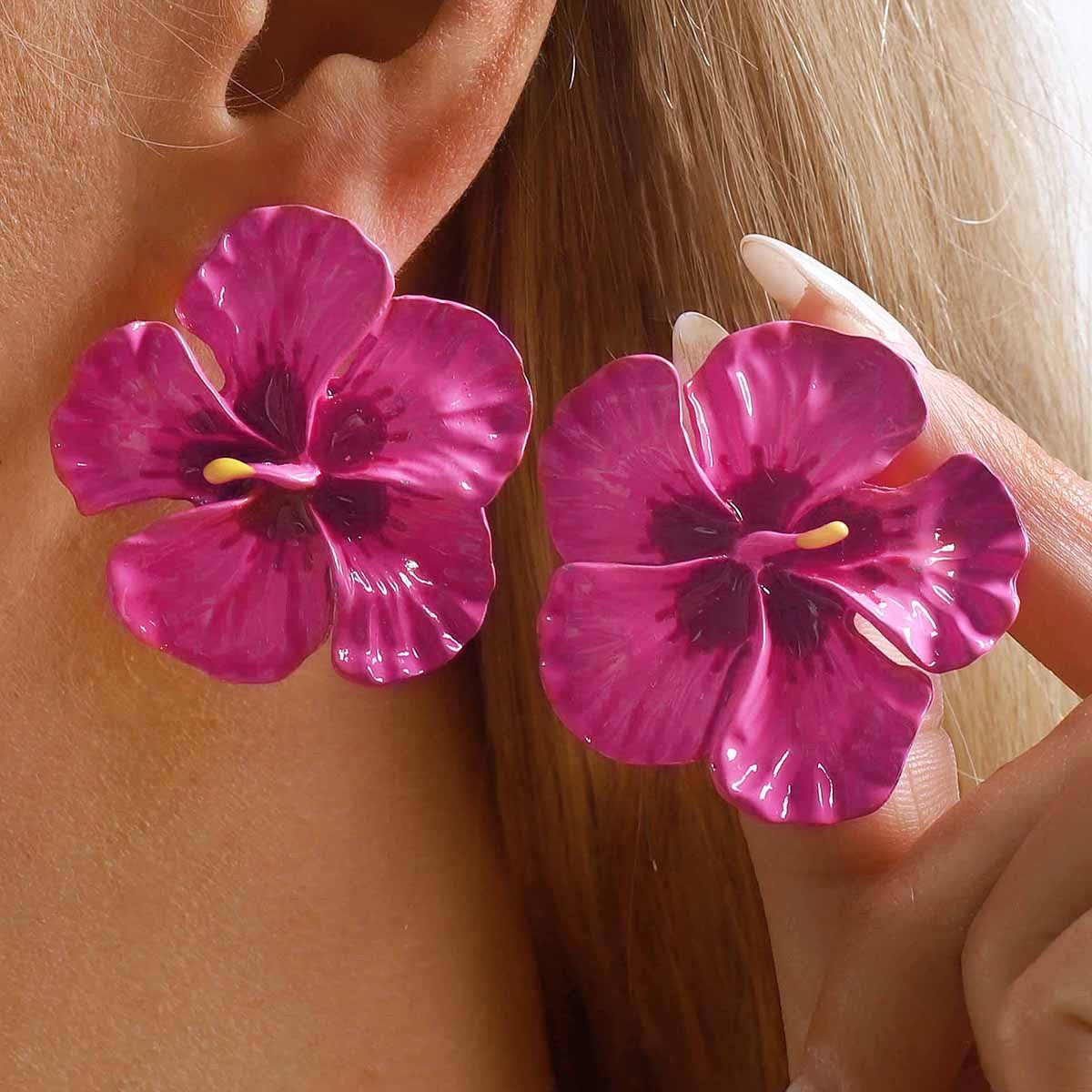 Women's Alloy Large Flower Sweet Personality Color Enamel Stud Earrings