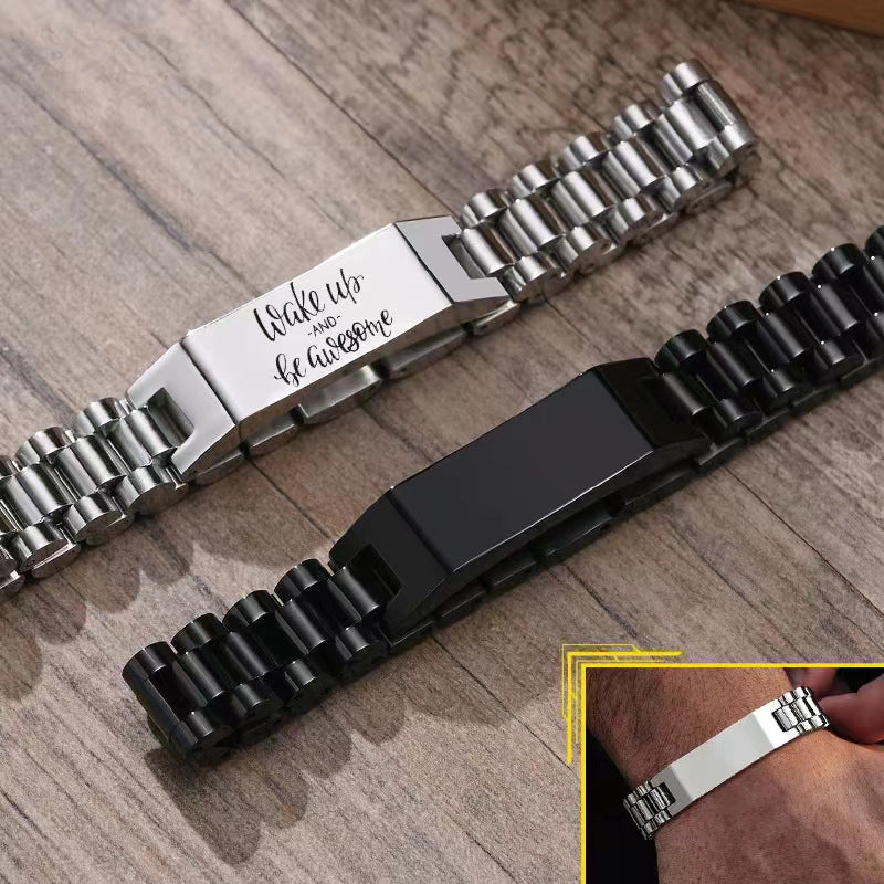 Fashion Gold-plated Stainless Steel Can Carve Writing Glossy Bracelet