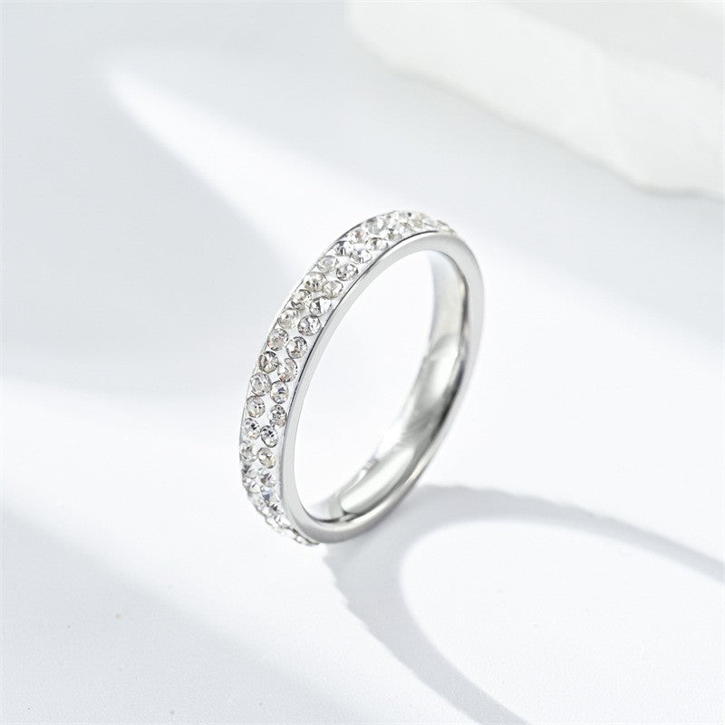 Women's Thin Single-row Diamond Titanium Steel High-grade Full Rings
