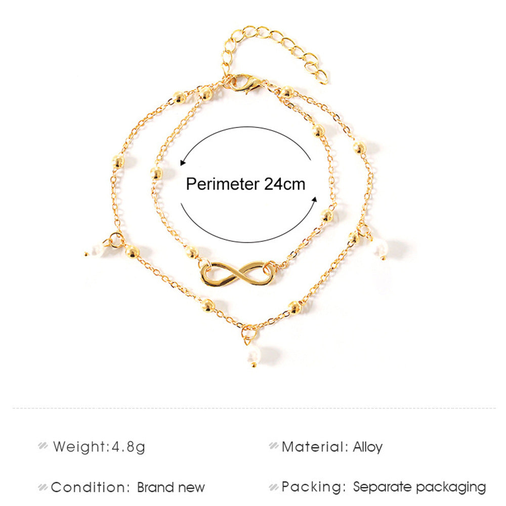 Women's Su Meng Vintage Pearl Heart Unlimited Fashion Bohemian Foot Anklets