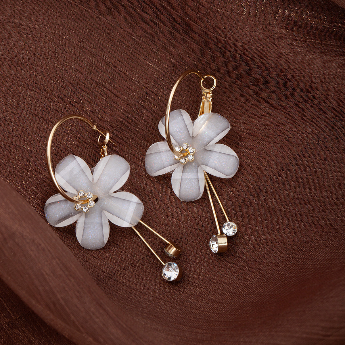 Women's Sier Needle Korean Style Elegant Glass Petal Flower Super Fairy Earrings