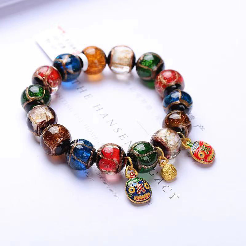 Style Fragrant Gray Colored Glaze Five Elements Lucky Swallowing Gold Bracelet