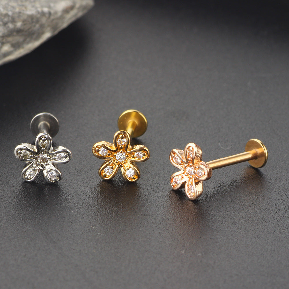 Women's Zircon Little Flower Ear Bone Screw Earrings