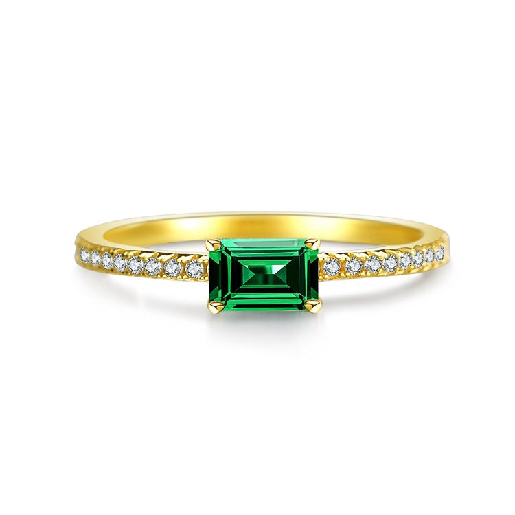 Women's Sier Emerald Diamond Style Simple Small Sugar Cube Rings