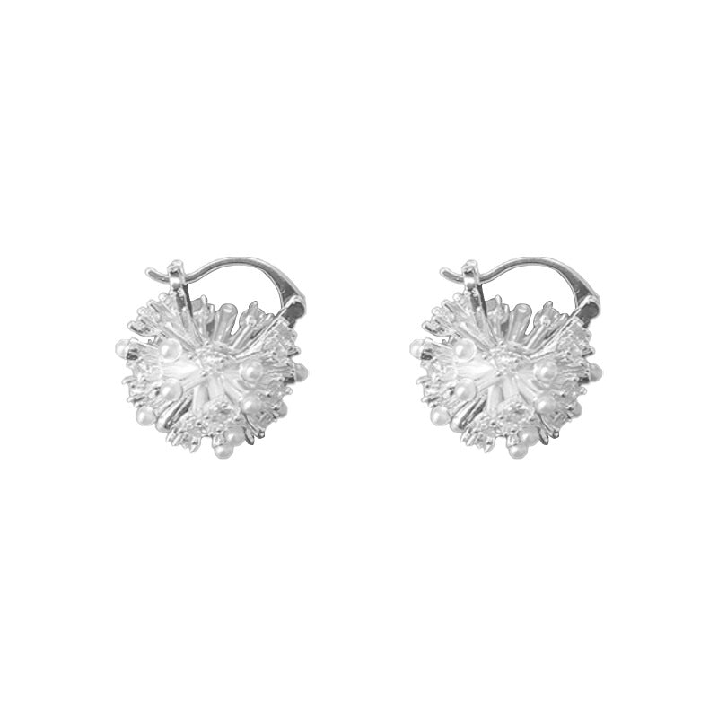 Women's White Pearl Fireworks Metal Beads Clip Mild Luxury Earrings