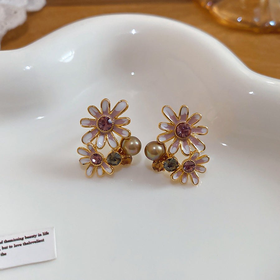 Dopamine Sweet Niche Flower Pearl Fashion Exquisite Stud Earrings