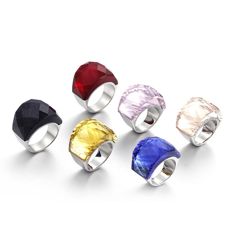 Women's Style Stainless Steel Fashion Crystal Glass Gold Rings