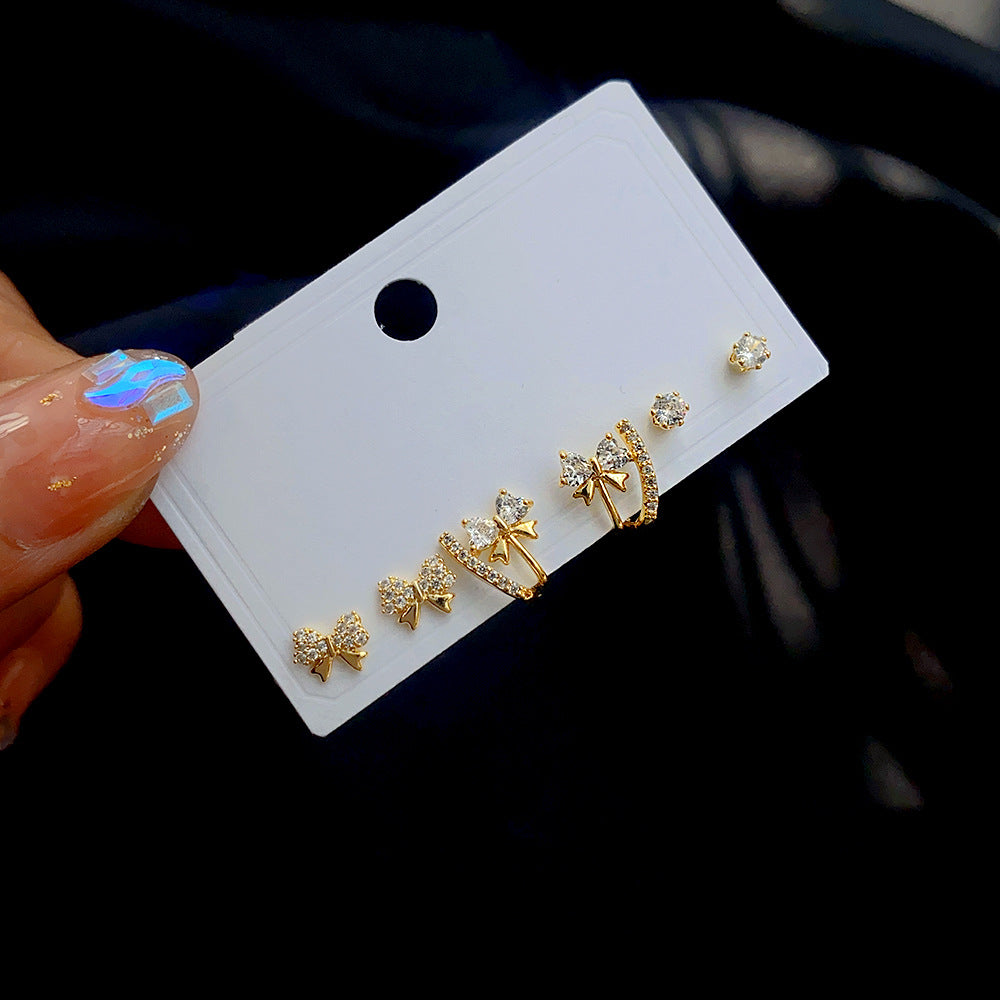 Women's Gold Plating Inlaid Zircon Set Suit One Card Earrings