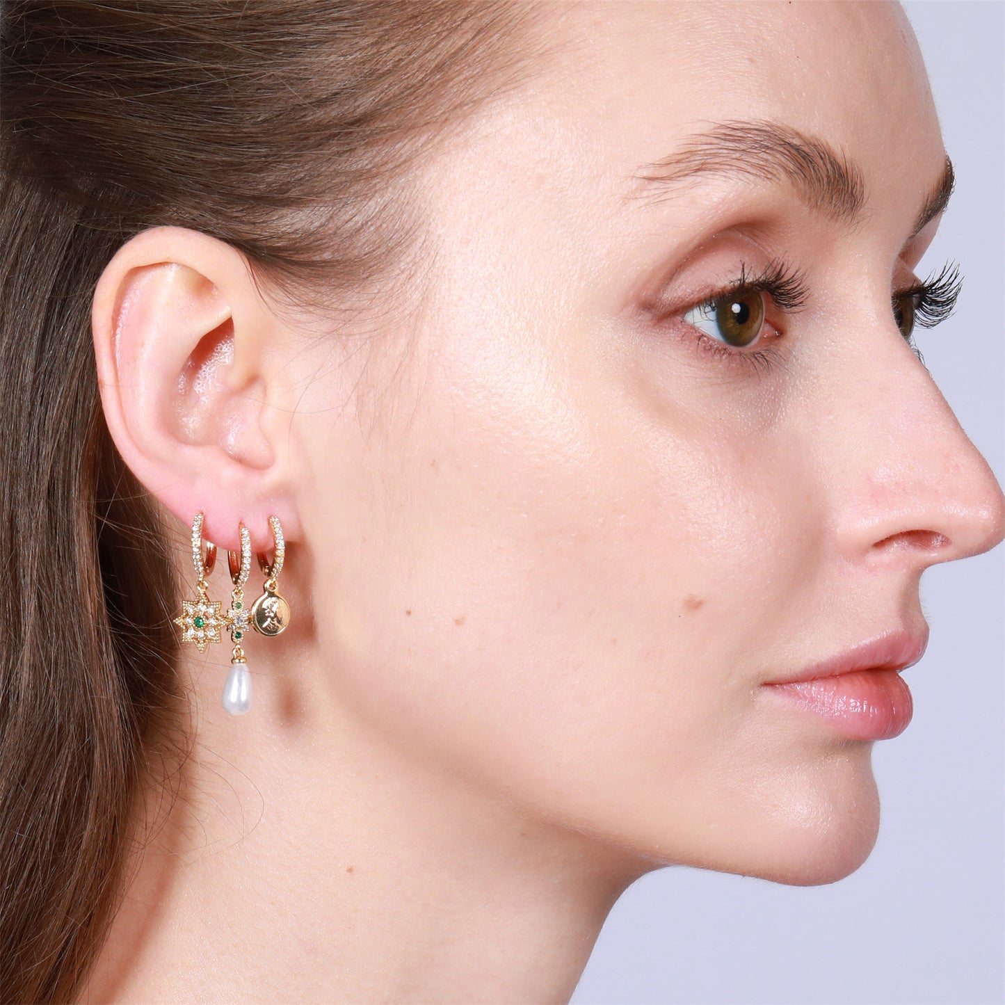 Stylish Fashion Trend Gold Zircon Three-piece Earrings