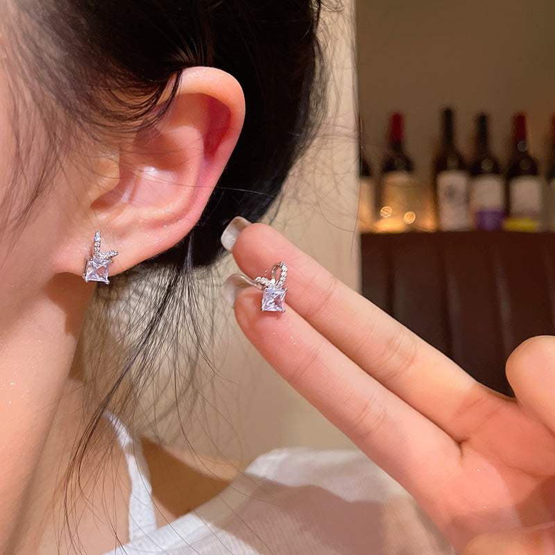 Micro Inlaid Zircon Bow Female Love Earrings