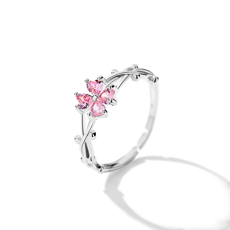 Women's Open Mouth Cross Geometric Korean Style Zircon Chain Dual Layer Ring