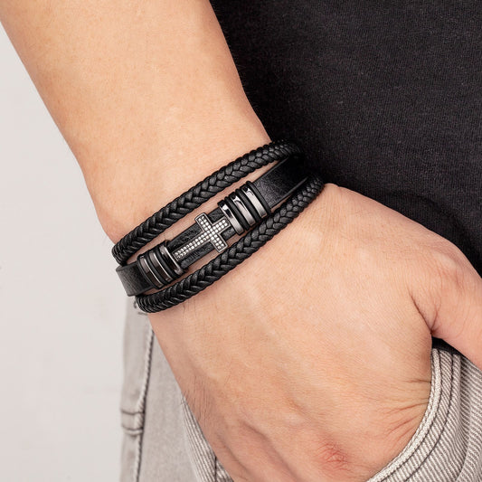 Women's & Men's Metal Cross Leather Vintage Inlaid Zircon Ethnic Bracelets