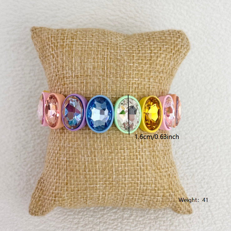 Colored Glass Heart-shaped Diamond Elastic Macaron Bracelets