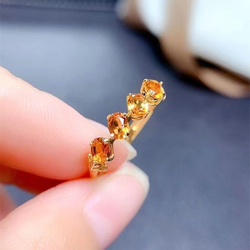 Natural Lucky Citrine Female Opening Gold Rings