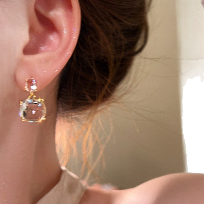 Gold Plated Sier Needle Zircon Round Female Light Luxury Stud Earrings