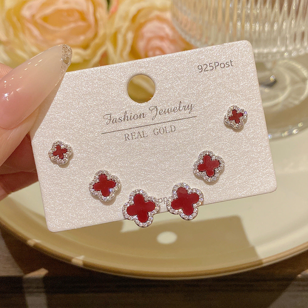 Women's Needle One Card Three Pairs Earings Small Delicate Summer High-grade Stud Earrings