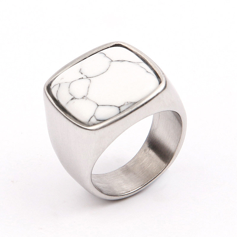 Men's Personality Retro Natural Gemstone Titanium Steel Ring