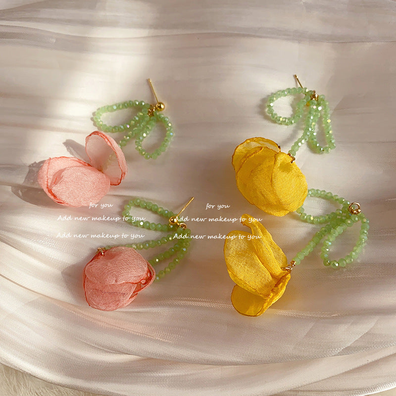 Spring Opening Tulip Flower Energetic Elegant Sweet Style Gentle Stud Earrings