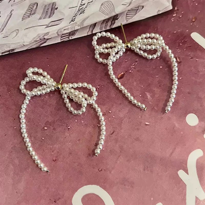 Women's Fashion Pearl Tassel Trendy Personality Affordable Luxury High-grade Bow Stud Earrings