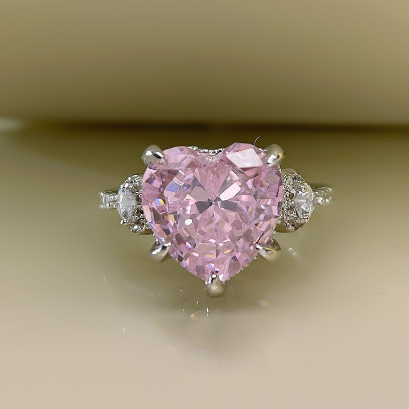 Women's Heart-shaped Rhinestone Sterling Sier Gold-plated Index Rings