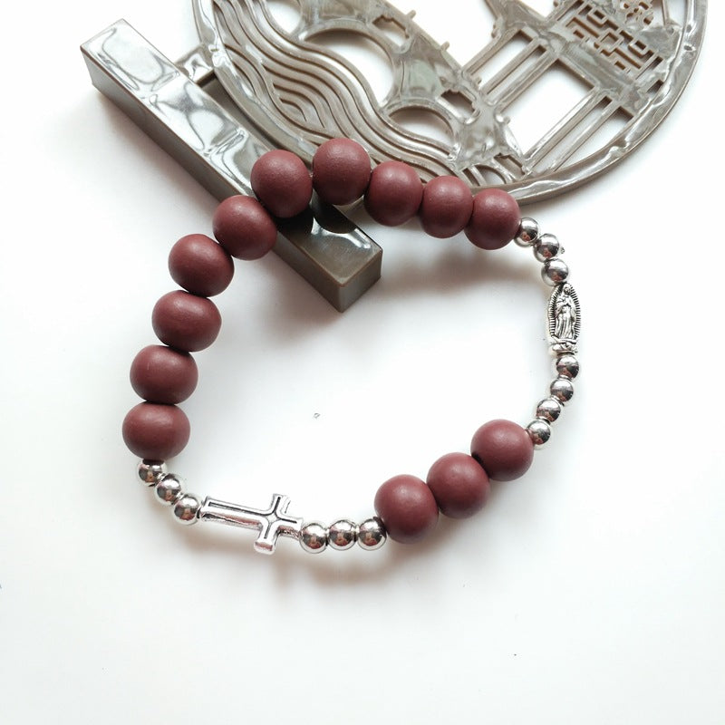 Innovative Vintage Cross Elastic Beaded Rosary Bracelets