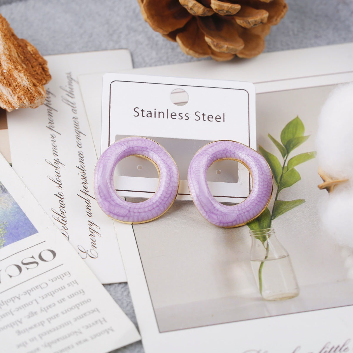 Alloy Drop Oil Beautiful Circle Ear Stud Earrings