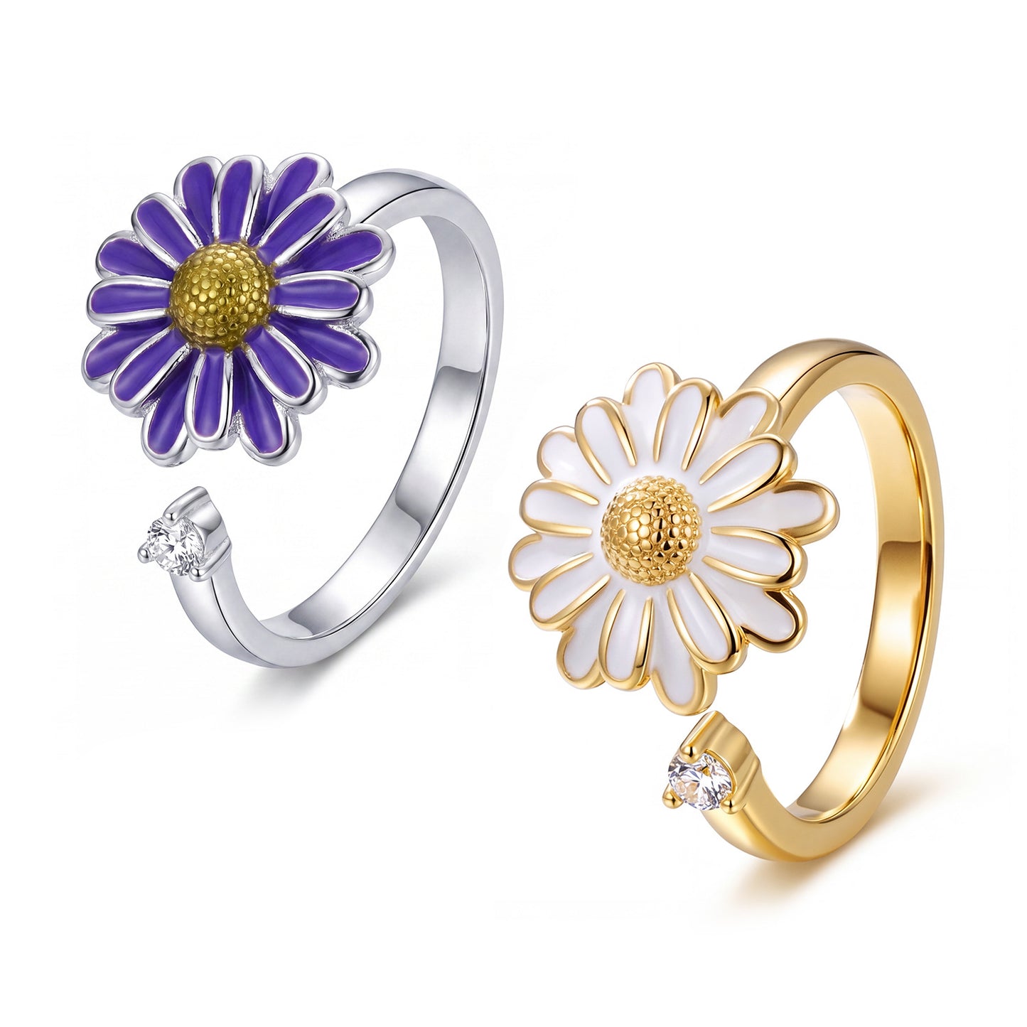 Rotatable Flower Female Opening Adjustable Little Daisy Anxiety Ring