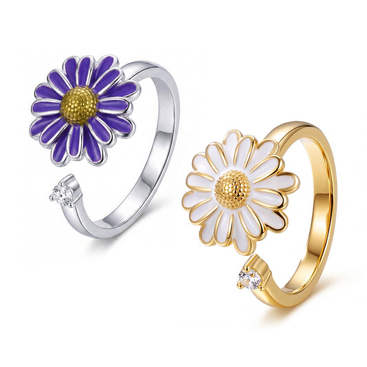 Rotatable Flower Female Opening Adjustable Little Daisy Anxiety Ring