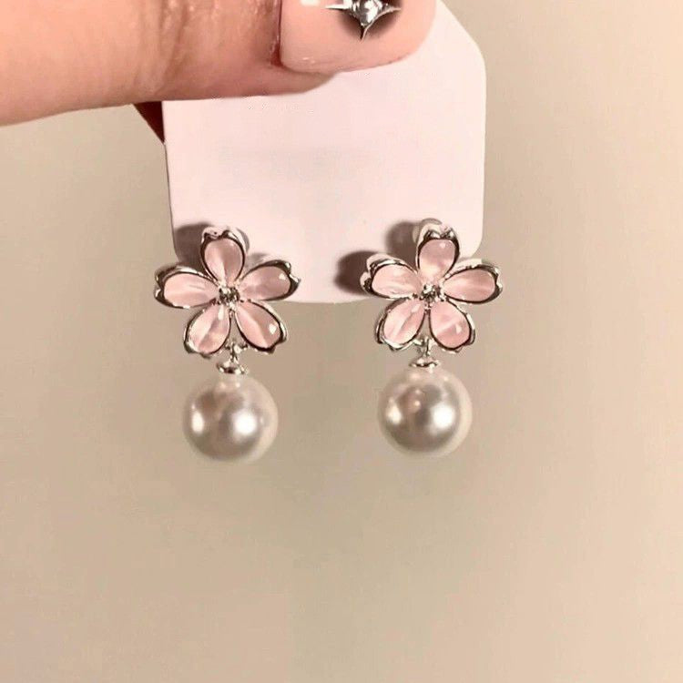 Cherry Blossom Pink Pearl Good-looking Minority Design Light Luxury Fashionable Rings