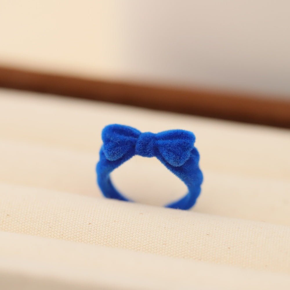 Blue Christmas Style Flocking Bowknot Open Rings