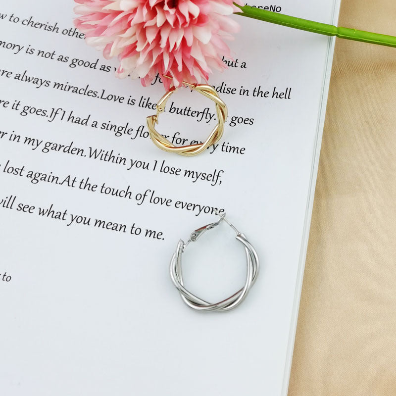 Women's Sier Needle Fashion Geometry Pattern Twist Simple Metal Personality Trendy Rings