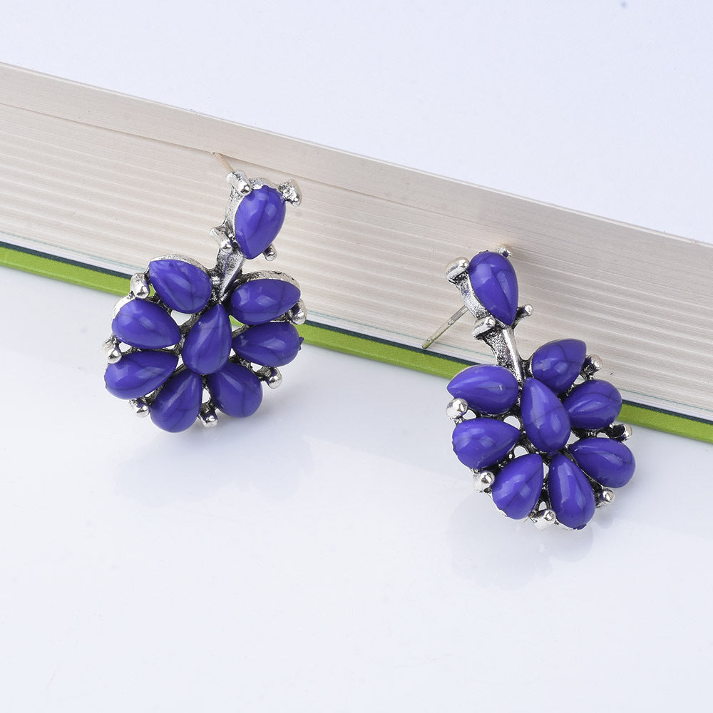 Fashion Simple Fresh Imitation Turquoise Full-jeweled Earrings