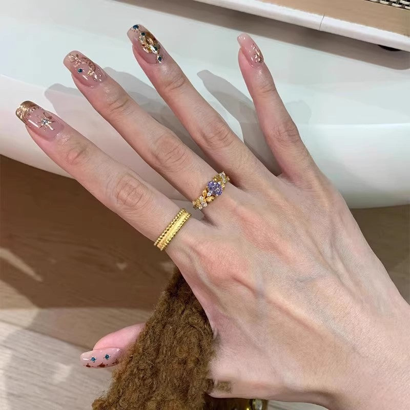 Purple Zircon Female Old Money Style Open Light Luxury Minority Ring