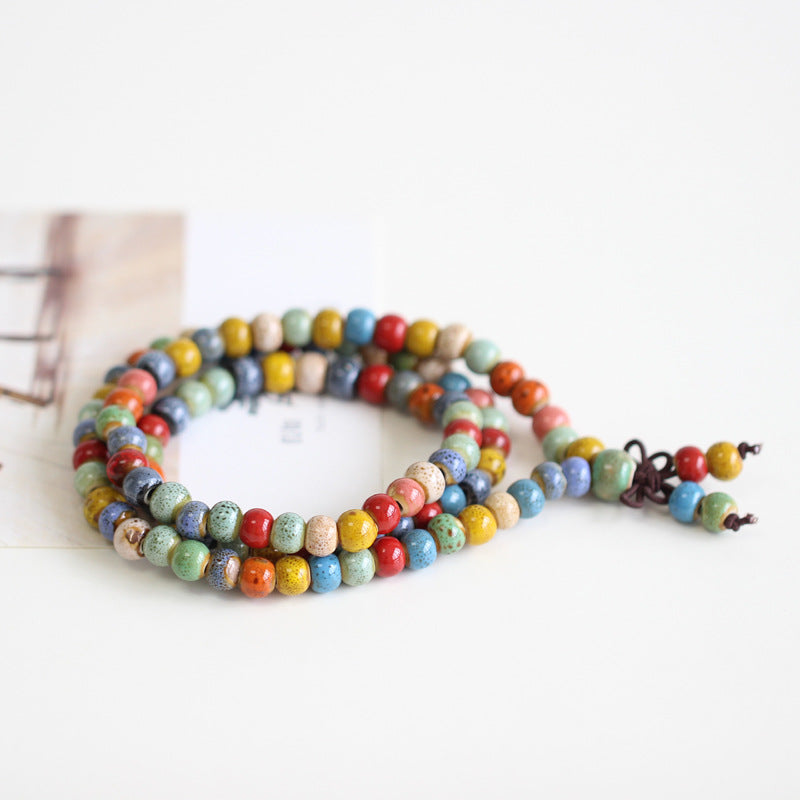 Women's & Men's Ethnic Style Ceramic Buddha Beads Long Bracelet