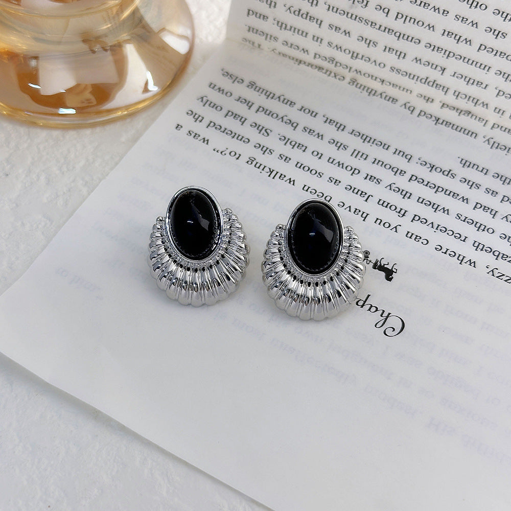 Black Agate Temperament Personality Summer Frosty Simple Earrings