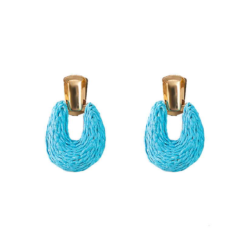 Colorful Raffia Geometric Hollow Circle Solid Color Earrings