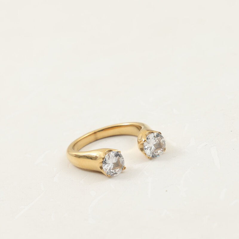 Double Circle Open-end Zircon Titanium Steel Gold Ring