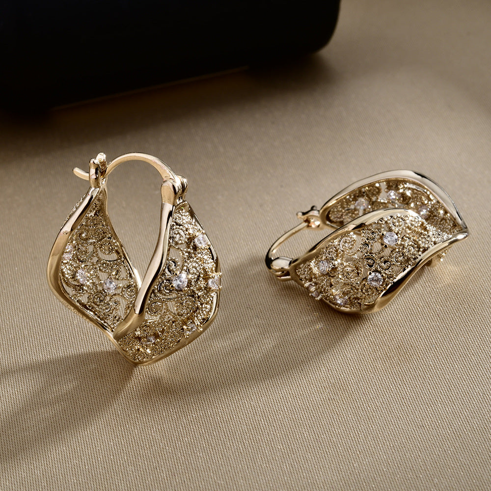 Inlaid Hemp Pattern Zirconium Clip Advanced Exquisite Temperament Entry Lux Ear Buckle