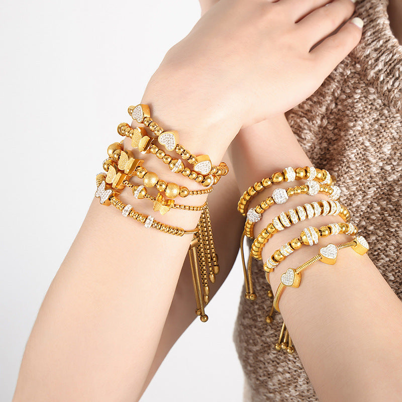 Steel Gold-plated Diamond Beaded Affordable Luxury Bracelets