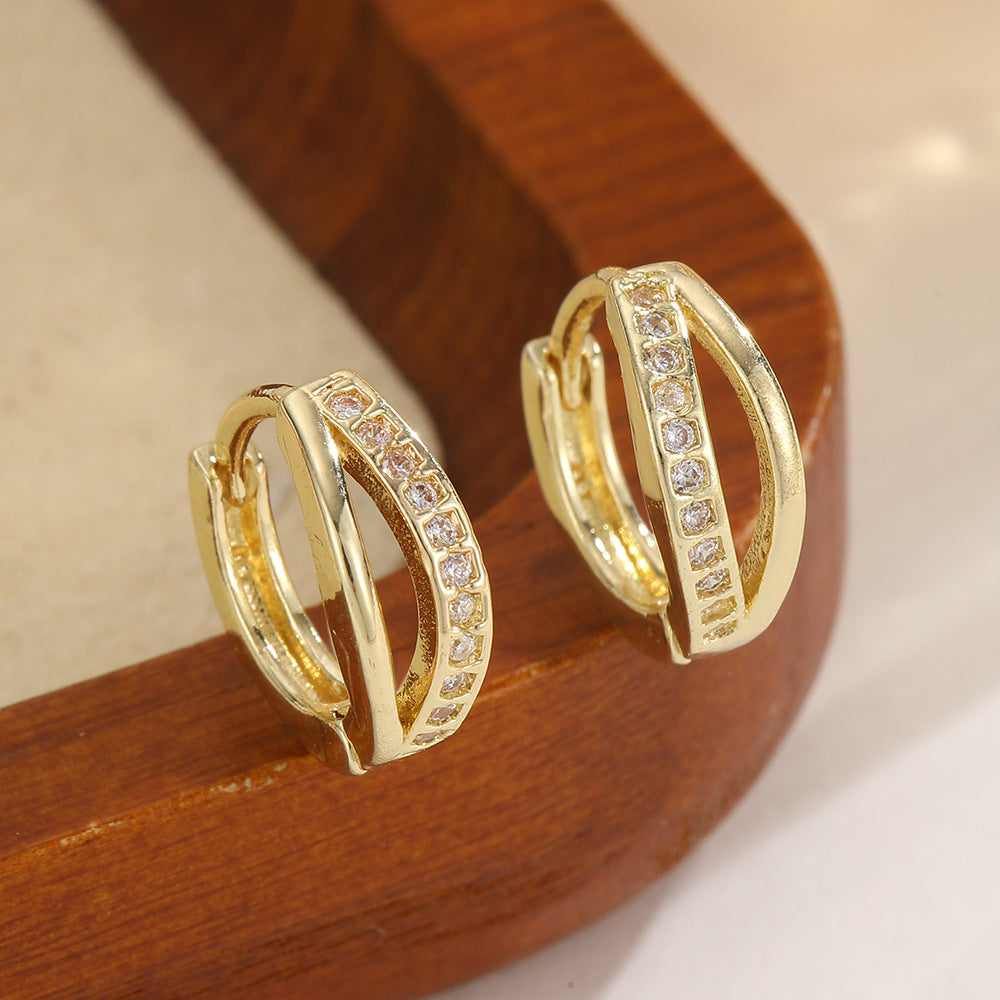 Double Layer Hollow Zircon Clip Gold Sier Light Luxury Rings